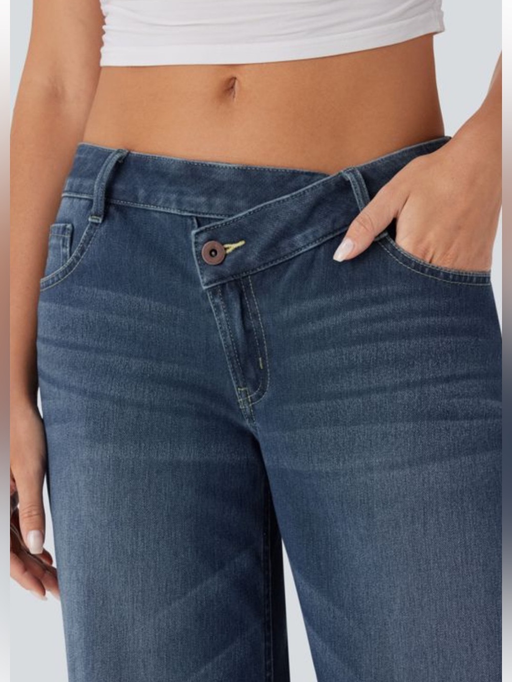 Halara Flex Asymmetrical Low Rise Wide Leg Jeans - Picture 2 of 9